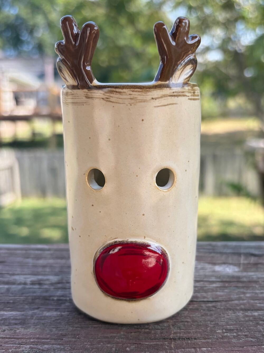 Mud Pie Ceramic Reindeer Votive Candle Holder Christmas Holiday Decor 4.75"